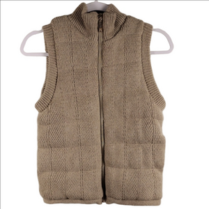 Joie Beige Quilted Knit Funnel Neck Zipper Front Sleeveless Outdoor Sweater Vest